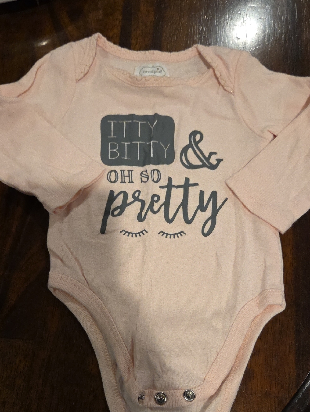 Mud Pie Pink "Itty Bitty & Pretty" Long-Sleeve Baby One-Piece